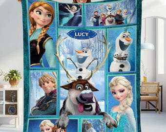 Manta polar personalizada de Frozen, manta de la princesa Elsa, manta personalizada de la pareja de Kristoff y Anna, manta de princesa de Disneyland, manta de Olaf