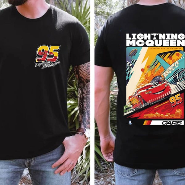 Two sided Retro Lightning Mcqueen Shirt, Rusteze cars Shirt, Piston Cup shirt, Pixar Cars Shirts, Disneyland Family Vacation Shirts