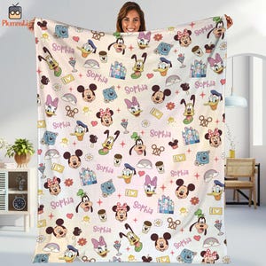 Personalized Mickey And Friends Blanket, Mickey Minnie Blanket, Disneyland Blanket, Disneyworld Birthday Gift, Pluto Donald Max Blanket