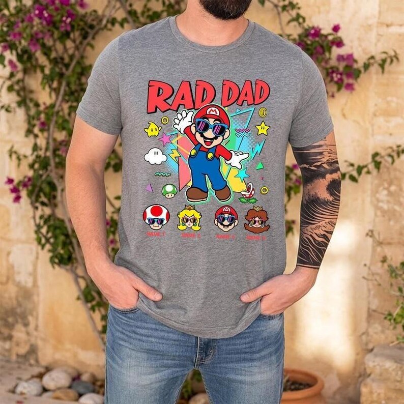 Personalized Disneyland Super Mario Rad Dad Shirt, Mario Galaxy Movie Shirt, Father's Day Shirt, Disneyland Dad And Son Matching Shirt image 3