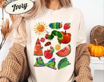 Camiseta de regreso a clases de la Oruga Hambrienta, camiseta de la Oruga Hambrienta para maestros, camiseta de la vida del maestro, camiseta de libros para niños, camiseta para amantes de la lectura