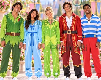 Halloween Peter Pan kostuum jumpsuit pyjama, Wendy Tinkerbell Captain Hook Smee cosplay outfit, Neverland groepskostuum feest bijpassende pyjama's