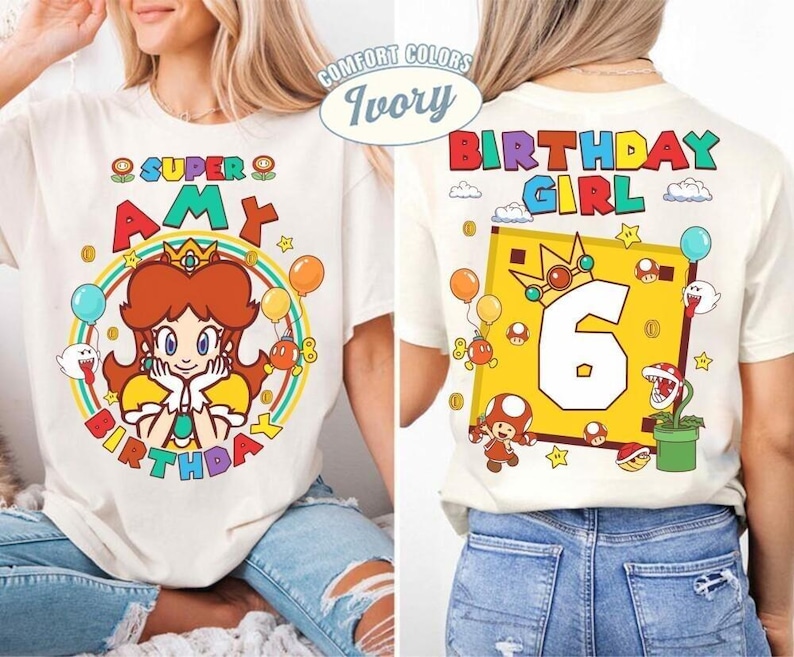 Custom Mario Princess Daisy Birthday Shirt, Mario Galaxy Movie Shirt, Epic Universe Mario Family Shirt, Mario Party Birthday Girl Gift -6 Bild 1