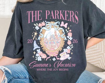 Camiseta con lazo Castle Coquette, camiseta de la mamá más feliz del mundo, camiseta de Disneyalnd Mama, regalo del Día de la Madre para mamá, camiseta de viaje familiar a Disneyland -1