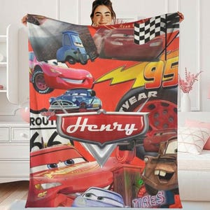 Personalized Disneyland Cars Characters Fleece Blanket, Lightning McQueen Tow Mater Blanket, Disneycars Blanket, Birthday Boy Girl Gift image 2
