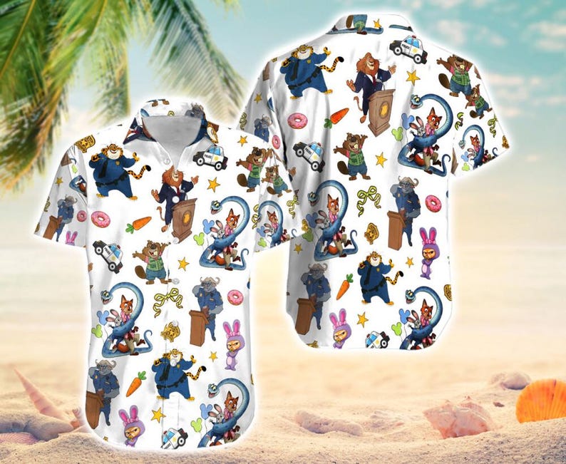 Disneyland Zootopia Nick Hawaiian Shirt Judy Hopps and Nick Wilde T-shirt Disneyland Cartoon Tropical Hawaiian Judy And Nick Hawaiian Shirt immagine 2