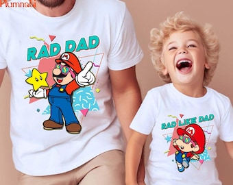 Maglietta coordinata papà-figlio di Super Mario, Maglietta Super Daddio, Maglietta per la festa del papà, Maglietta di Super Mario, Maglietta papà gamer, Maglietta per la famiglia di Disneyland