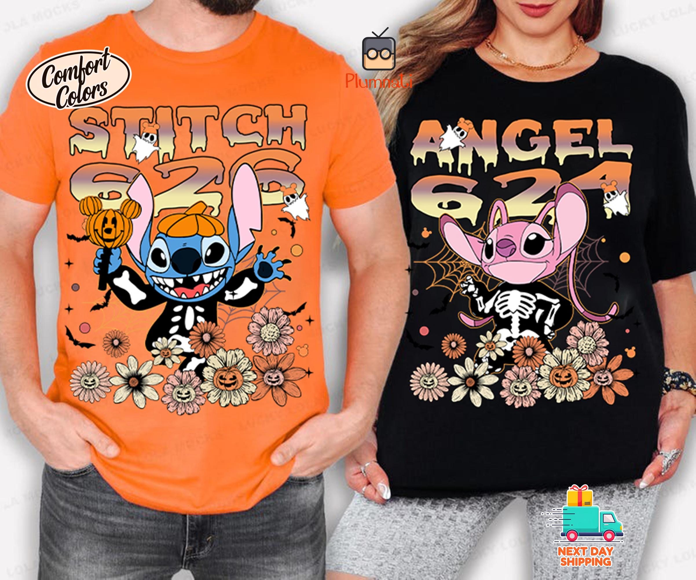 Stitch Angel Skeleton Halloween Couple Shirt, Stitch Halloween Costume, Disneyland Couple Halloween Shirt, Matching Family Halloween Shirt