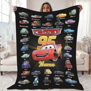Personalized Disneyland Cars Fleece Blanket, Custom Name Pixar Cars Blanket, Lightning McQueen Sally Characters Blanket, Cars Birthday Gifts image 3