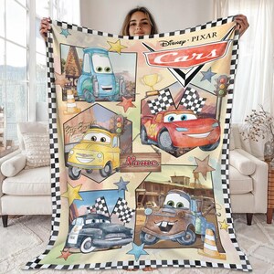 Personalized Disneyland Cars Fleece Blanket, Custom Name Lightning McQueen Blanket, Cars Movie Blanket, Boy Birthday Gift Disneyland Blanket image 2