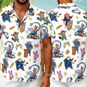Disneyland Zootopia Nick Hawaiian Shirt Judy Hopps and Nick Wilde T-shirt Disneyland Cartoon Tropical Hawaiian Judy And Nick Hawaiian Shirt immagine 1