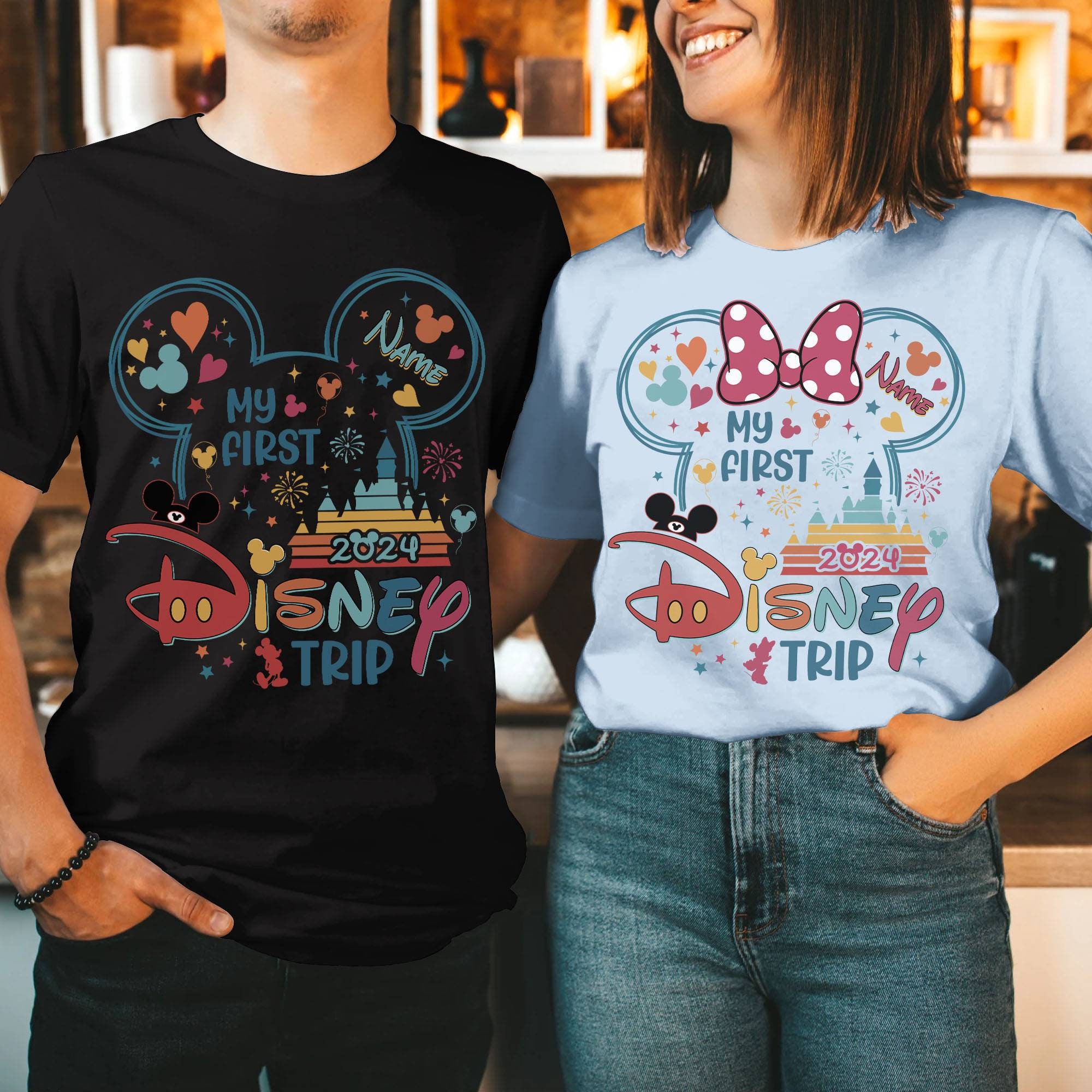Custom First DisneyTrip 2024 Shirts, Personalized Disneyworld Family Vacation Shirt, Disneyland Family Trip Shirt Mickey Minnie Shirts