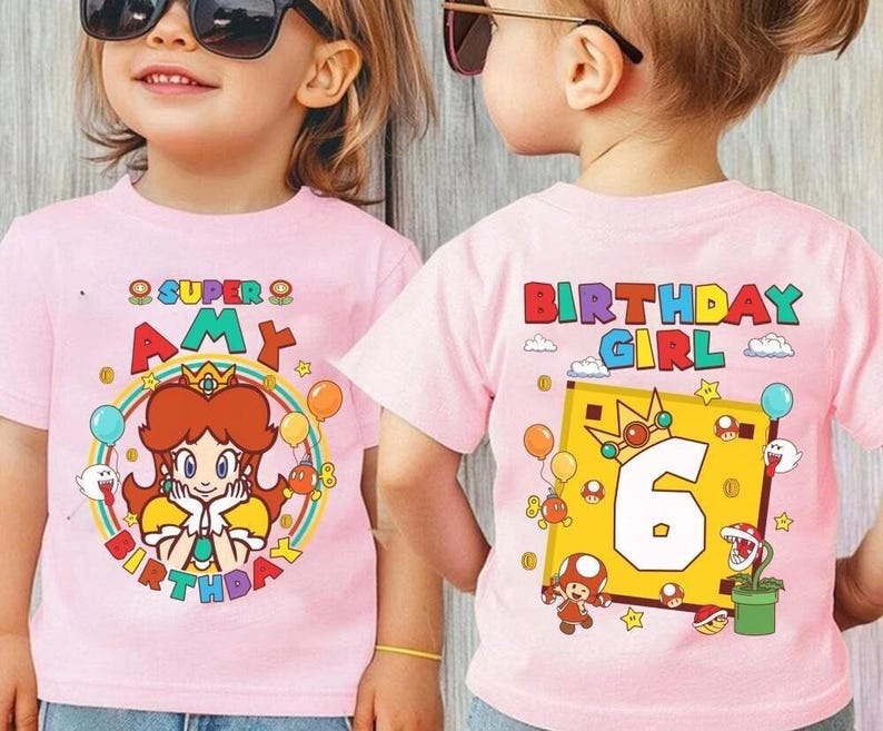 Custom Mario Princess Daisy Birthday Shirt, Mario Galaxy Movie Shirt, Epic Universe Mario Family Shirt, Mario Party Birthday Girl Gift -6 Bild 4
