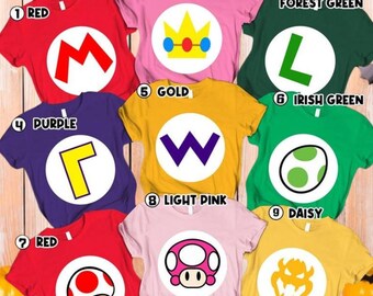 Super Mario Family Costume Shirt Mario Halloween Costume T-Shirt Epic Universe Mario Birthday Party Shirt Mario Luigi Princess Peach Shirt