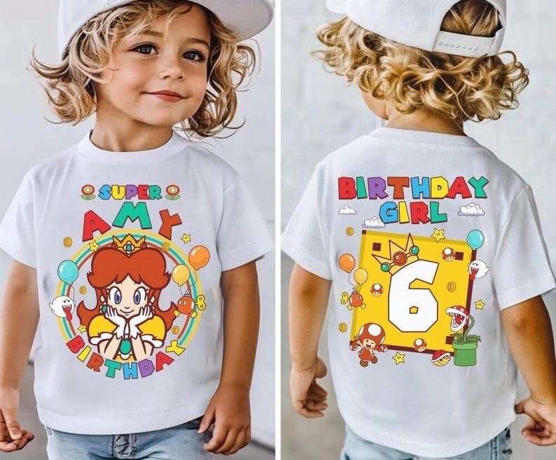 Custom Mario Princess Daisy Birthday Shirt, Mario Galaxy Movie Shirt, Epic Universe Mario Family Shirt, Mario Party Birthday Girl Gift -6 Bild 3