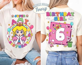 Camiseta personalizada de cumpleaños de Mario y la Princesa Peach, Camiseta de Mario, Camiseta familiar del universo épico de Mario, Fiesta temática de cumpleaños de Mario y Luigi -1