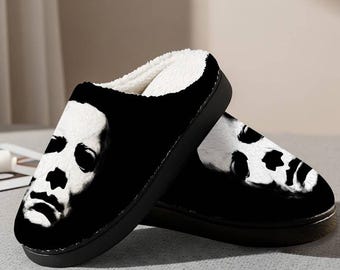 Michael Myers Fuzzy Slippers, Jason and Michael Horror Halloween Slippers, Horror Halloween Movie, Scary Halloween Movie House Shoes 03
