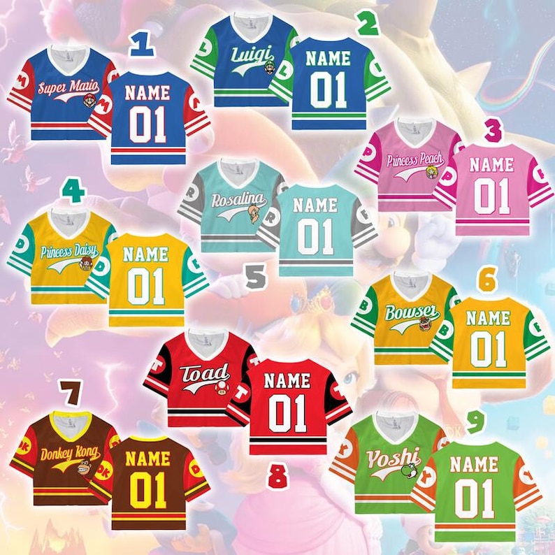Super Mario Croptop Football Jersey Shirt Epic Universe Mario Jersey Shirt Mario Galaxy Movie Shirt Disneyland Mario Group Matching Tee Bild 1