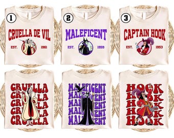 Camiseta a juego de villanos de Disneyland, camiseta de grupo de villanos para chicas, camiseta de Maléfica, Reina Malvada, Úrsula y Cruella, camiseta de viaje para chicas.