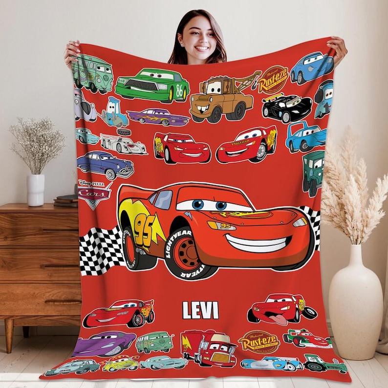 Personalized Disneyland Cars Characters Fleece Blanket, Lightning McQueen Tow Mater Blanket, Disneycars Blanket, Birthday Boy Girl Gift image 1