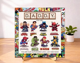 Regalo de superhéroe para papá, regalo del Día del Padre 2026 / Letrero de madera para papá / Regalo del Día del Padre para papá / Marco de fotos de superhéroe para papá / Regalos de cumpleaños para papá