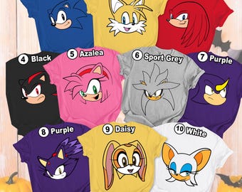 Sonic the Hedgehog Halloween Costume Shirt Sonic Costume Shirt Miles Tails Prower Amy Rose Shirt Matching Family Group Halloween Party Teee