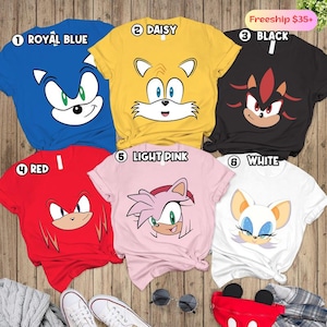Sonic Halloween Costume Shirt Sonic the Hedgehog Costume Knuckles Miles Amy Rose Shirt Sonic Birthday T-shirt Halloween Family Group Tee