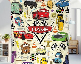 Personalized Pixar Cars Blanket, Custom Name Pixar Cars Blanket, Lightning McQueen Sally Tow Mater Characters Blanket, Cars Birthday Gifts