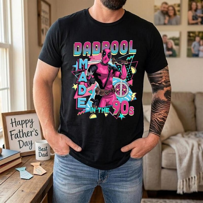 Funny Dadpool Made in the 90s Shirt, Deadpool Father's Day TShirt, Retro 90s MCU Dad Gift, Cool Dadpool Men's Graphic Tee image 1