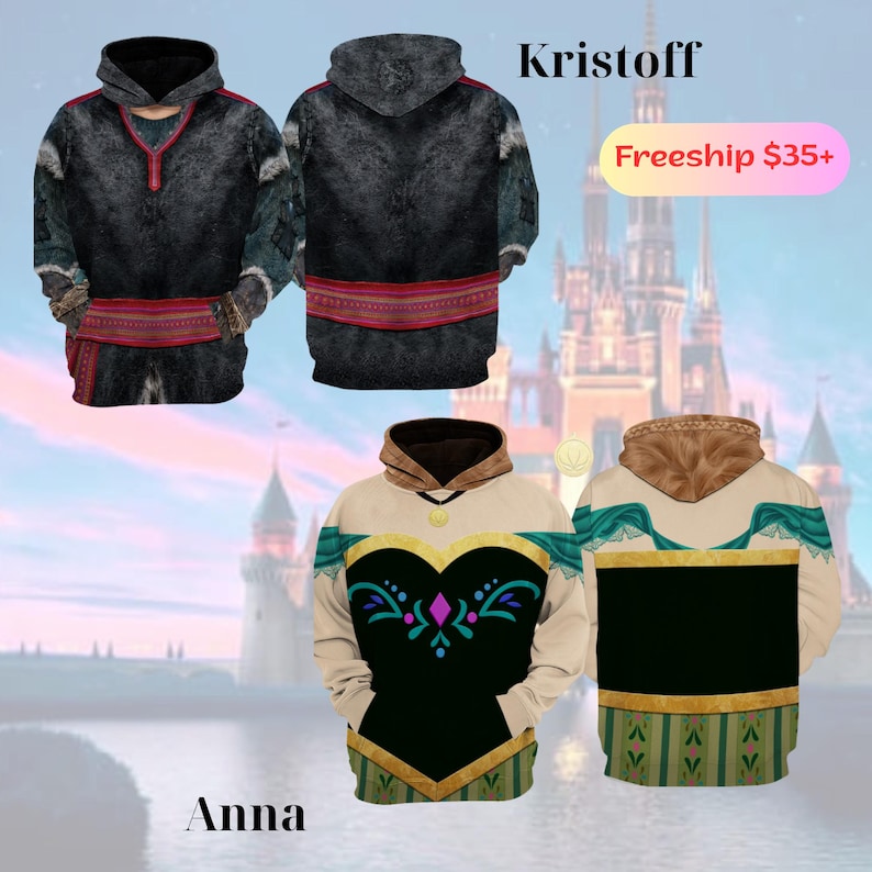 Frozen Anna Kristoff Couple Sweatshirt Hoodie, Anna and Kristoff Matching Shirt, Frozen Halloween Costume Disneyland Couple Matching Tee afbeelding 1
