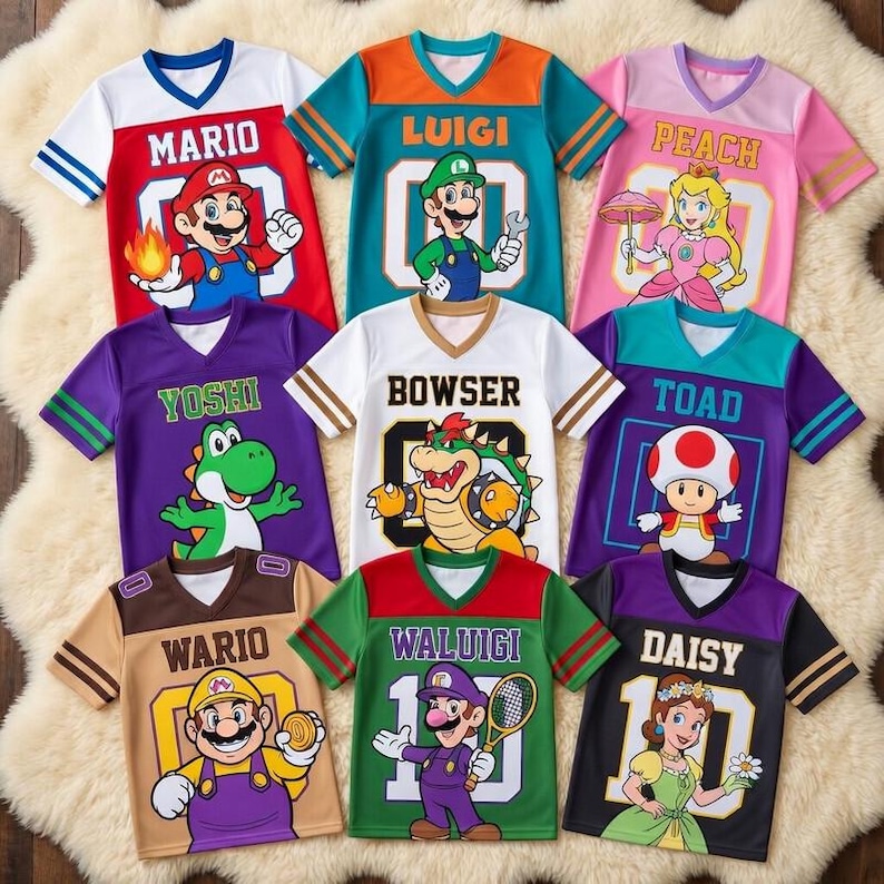 Camiseta de fútbol personalizada de Super Mario Camiseta de personajes de Mario Camiseta del universo épico Camiseta de Mario Camiseta de Disneyland Camiseta a juego para grupos imagen 1