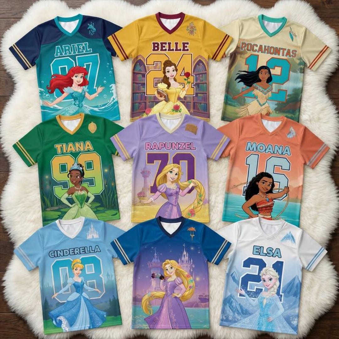 Disneyland Princess Football Jersey, Princess Characters Jersey Shirt ...