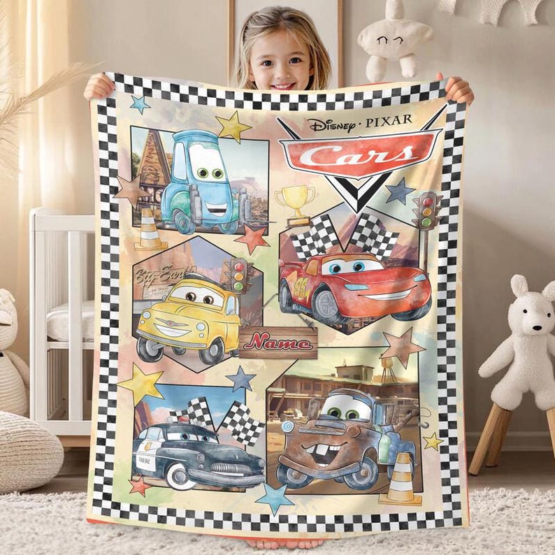Personalized Disneyland Cars Fleece Blanket, Custom Name Lightning McQueen Blanket, Cars Movie Blanket, Boy Birthday Gift Disneyland Blanket image 3