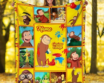 Personalized Curious George Blanket Curious George Fleece Blanket | Curious George Birthday Gifts | Curious George Throw Blanket Couch Sofa