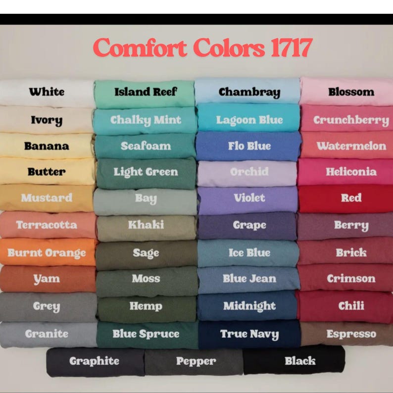 a collection of various colored t-shirts, each with a different color and pattern, arranged in a grid-like pattern.