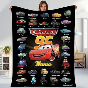 Personalized Disneyland Cars Fleece Blanket, Custom Name Pixar Cars Blanket, Lightning McQueen Sally Characters Blanket, Cars Birthday Gifts image 2