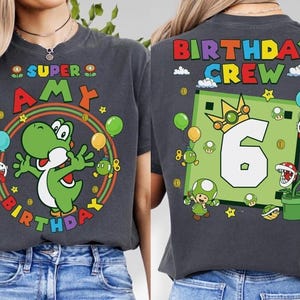 Maglietta di compleanno personalizzata Mario Yoshi, maglietta Super Mario, maglietta per la famiglia Mario dell'universo epico, maglietta per la festa di compleanno di gruppo Mario -5 immagine 2