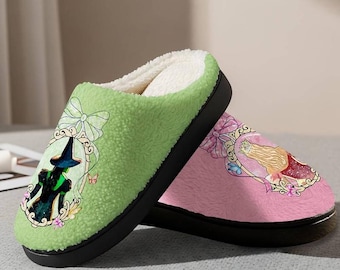 Wicked For Good Slipper, Glinda And Elphaba Slipper, Wicked Movie Cozy Shoes, Changed For Good, Wicked Fan Gift, Comfortable House Shoes 08