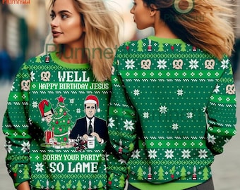 The Office Michael Scott Ugly Christmas Sweater, Well Happy Birthday Jesus Shirt, Michael Scott Sweatshirt, Christmas Vacation Sweater