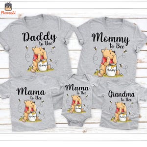 Custom Pooh Mom To Bee Shirt, Pooh Bear Dad to Bee Shirt, Pooh Mama Bear Shirt, New Mom Gift, Mothers Day Shirt, Pregnancy Announcement