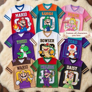 Camiseta de fútbol personalizada de Super Mario Camiseta de personajes de Mario Camiseta del universo épico Camiseta de Mario Camiseta de Disneyland Camiseta a juego para grupos imagen 2