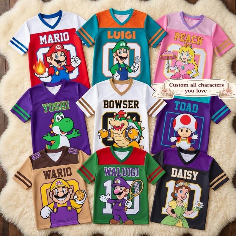 Camiseta de fútbol personalizada de Super Mario Camiseta de personajes de Mario Camiseta del universo épico Camiseta de Mario Camiseta de Disneyland Camiseta a juego para grupos imagen 2