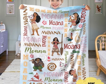 Personalized Moana Blanket, Custom Name Moana Blanket, Moana Maui Blanket, Disneyland Birthday Gift Blanket, Princess Birthday Gifts