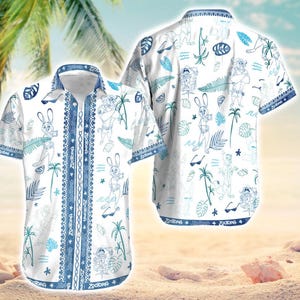 Hawaiian Shirt Tropical Zootopia, Disneyland Zootopia Nick Hawaiian Shirt Judy Hopps and Nick Wilde T-shirt Disneyland Tropical Hawaiian image 2