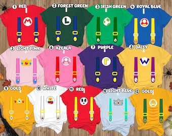 Mario Family Matching Costume Shirts, Yoshi Princess Peach Bowser Luigi Shirt, Princess Costume, Super Mario Family Halloween Costume Shirts