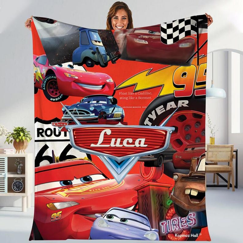 Personalized Disneyland Cars Characters Fleece Blanket, Lightning McQueen Tow Mater Blanket, Disneycars Blanket, Birthday Boy Girl Gift image 1