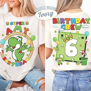 Maglietta di compleanno personalizzata Mario Yoshi, maglietta Super Mario, maglietta per la famiglia Mario dell'universo epico, maglietta per la festa di compleanno di gruppo Mario -5 immagine 1