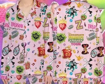 Descendants Zombies World Tour Heart Satin Pajamas Descendants Concert Silk Pajamas Disneyland Zombies 4 Sleepwear Disneyland Group Pajamas