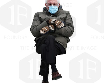 Bernie Sanders sitting with mittens at inauguration - Transparent vector with & without chair SVG, PNG, EPS