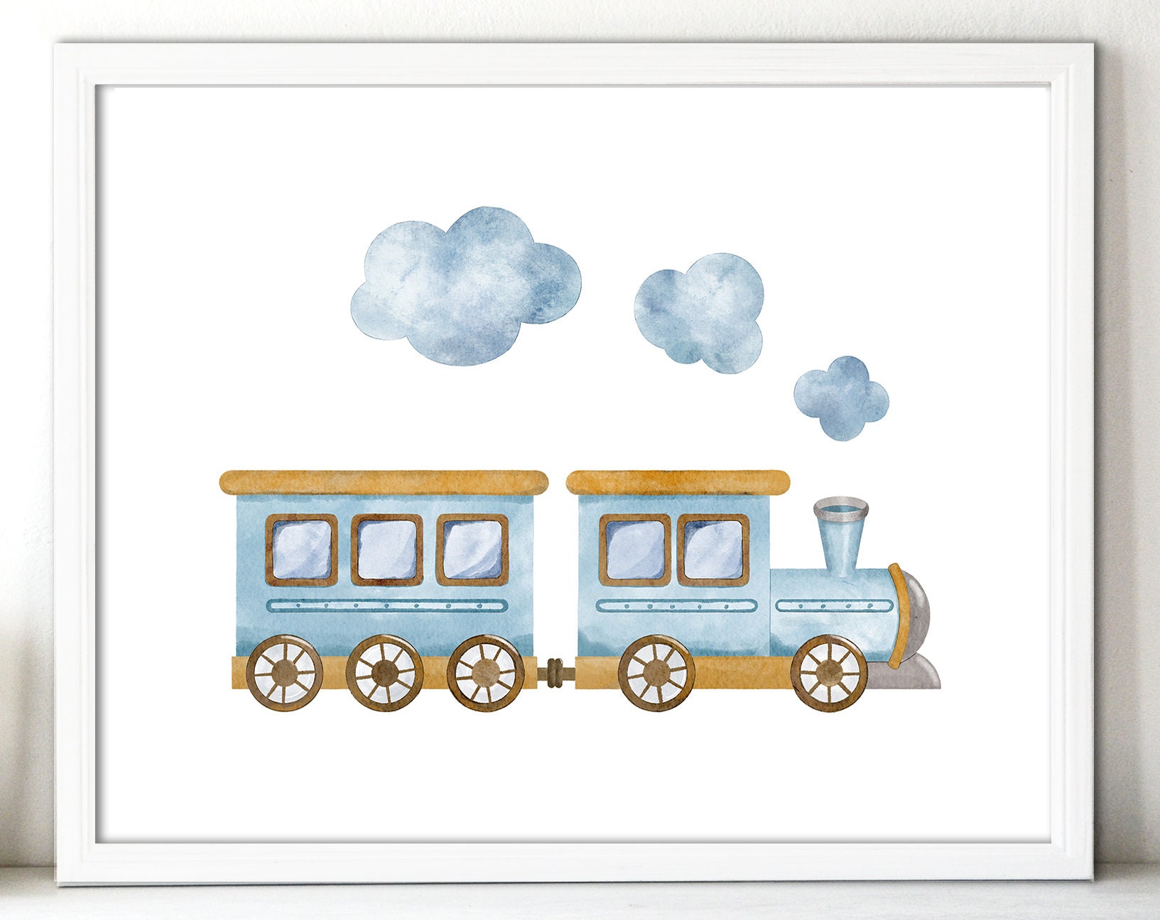 Blue Train Printable Watercolor Train Wall Art Nursery Etsy